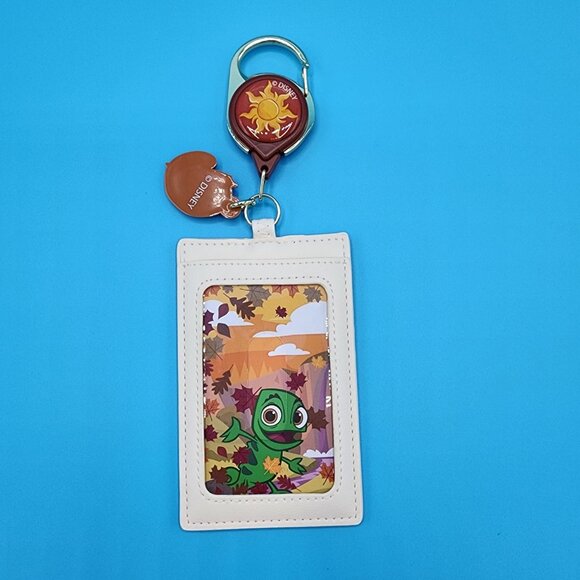 Loungefly Disney Tangled Pascal Autumn Paint Leaf Retractable Lanyard ID Holder - Picture 6 of 10